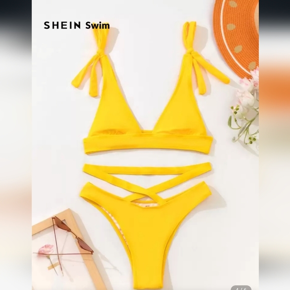 SHEIN Vibrant Yellow Bikini with Crisscross Detail - Picture 2 of 9